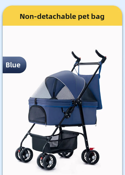 4 Wheel Foldable Pet Stroller Detachable Carrier for Small Dogs Cats, Lightweight Travel Pet Cart with Breathable Mesh