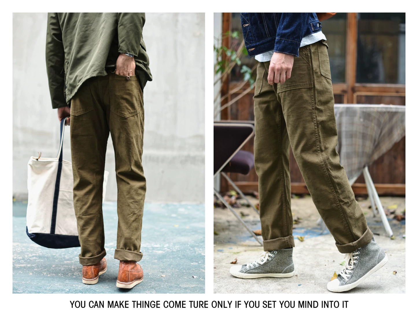 SauceZhan OG107 Utility Fatigue Pants Military PANTS Classic Cargo  Olive  Men's Baker Pants Satin Cotton Straight Fit