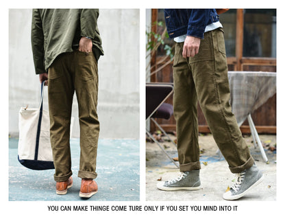 SauceZhan OG107 Utility Fatigue Pants Military PANTS Classic Cargo  Olive  Men's Baker Pants Satin Cotton Straight Fit
