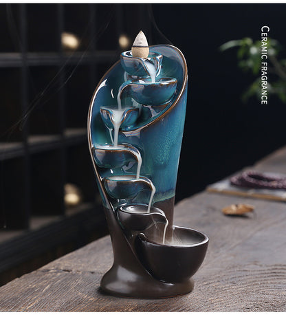1pc Ceramic Waterfall Incense Burner Backflow Incense Burner Multifunctional Ornament (Without Incense)