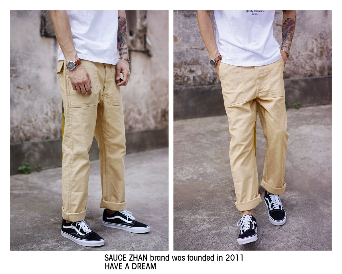 SauceZhan OG107 Utility Fatigue Pants Military PANTS Classic Cargo  Olive  Men's Baker Pants Satin Cotton Straight Fit