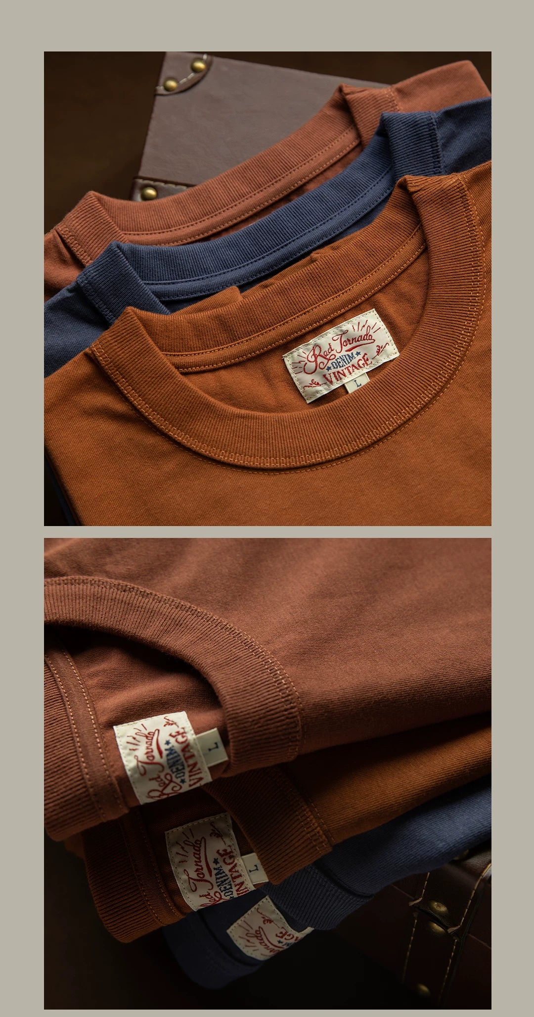 T1-0006 Red Tornado Big US European Size Crew Neck T-Shirts Men 270gsm Heavy  100% Cotton Casual Tee Shirt