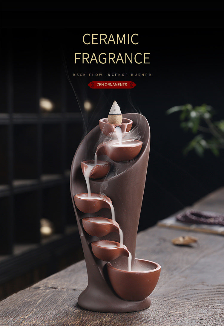 1pc Ceramic Waterfall Incense Burner Backflow Incense Burner Multifunctional Ornament (Without Incense)