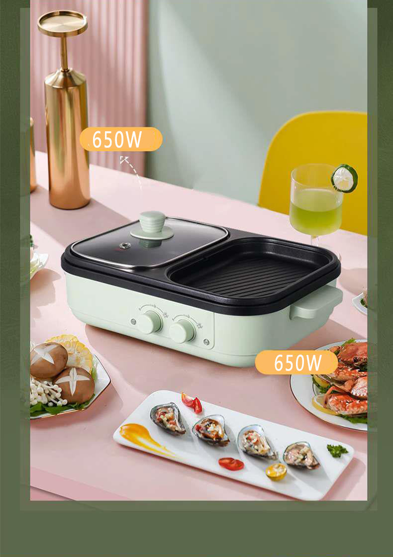 2 in 1 Non-Stick Shabu Pot and Griddle Multi Cookers BBQ Shabu Shabu Pot with Grill, Steaks, Ramen& Noodles,electric cooking pot