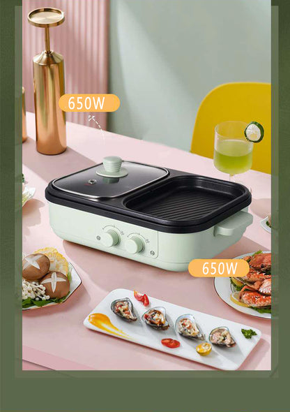2 in 1 Non-Stick Shabu Pot and Griddle Multi Cookers BBQ Shabu Shabu Pot with Grill, Steaks, Ramen& Noodles,electric cooking pot