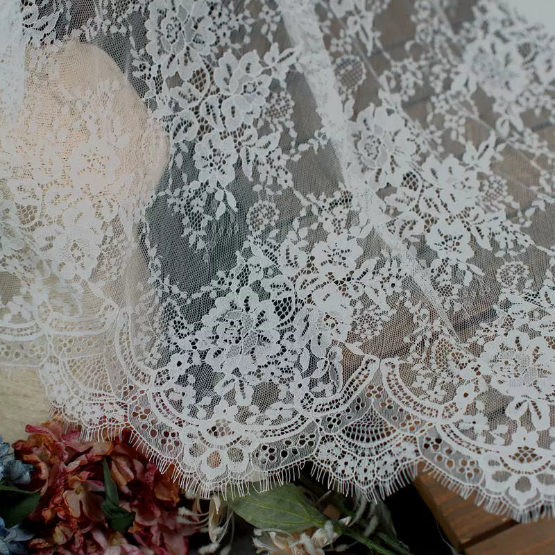 3Meter Exquisite Eyelash Lace 150CM White Lace Fabric Wedding Dress Sexy Lingerie DIY Clothes Accessory Wholesale Prices