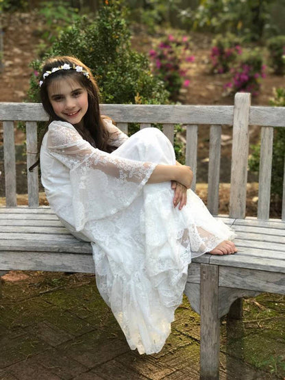 Kids Clothes White Lace Girls Full Sleeve Princess Dress Wedding Fancy Girl Long Dresses Elegant Evening Party Ball Gown 2 to 14