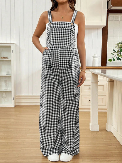 Maternity Overalls Spring/Summer Casual Checkered Jumpsuit Loose-Fit Maternity Overalls