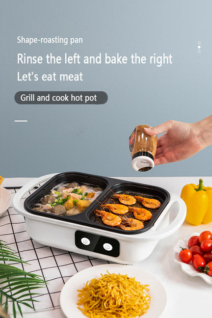 2 in 1 Non-Stick Shabu Pot and Griddle Multi Cookers BBQ Shabu Shabu Pot with Grill, Steaks, Ramen& Noodles,electric cooking pot