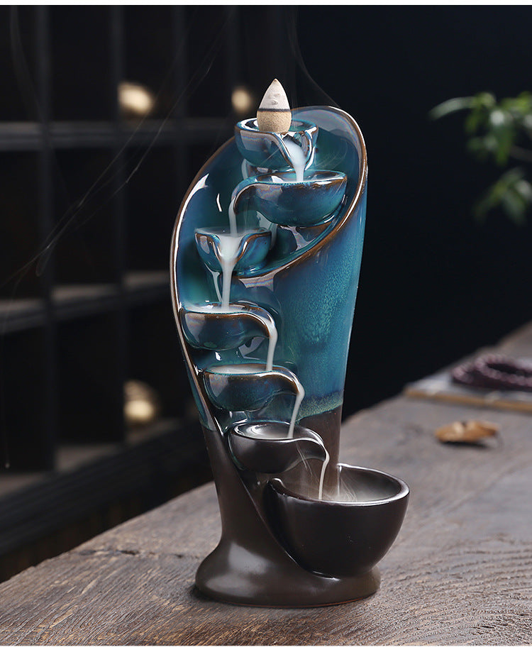 1pc Ceramic Waterfall Incense Burner Backflow Incense Burner Multifunctional Ornament (Without Incense)