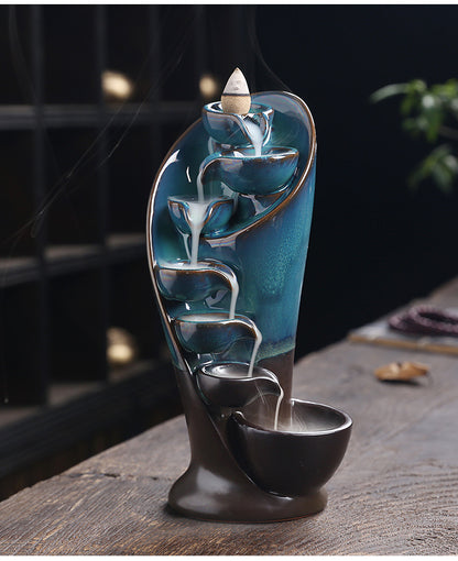 1pc Ceramic Waterfall Incense Burner Backflow Incense Burner Multifunctional Ornament (Without Incense)