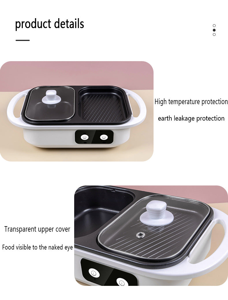 2 in 1 Non-Stick Shabu Pot and Griddle Multi Cookers BBQ Shabu Shabu Pot with Grill, Steaks, Ramen& Noodles,electric cooking pot