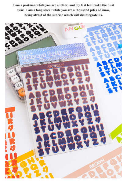 8 Sheets Vibrant Alphabet PET Stickers, Colorful English Letter Decals For Journaling, Scrapbooking & DIY Craft Supplies