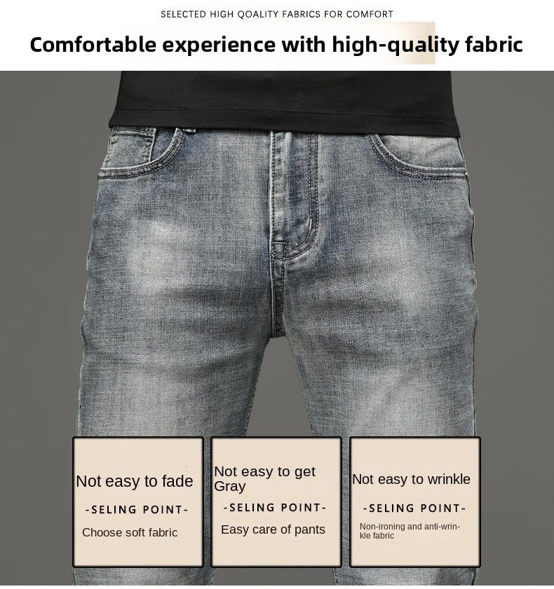 High-end Light Luxury Brand Jeans Men's Retro Slim Fit Straight Versatile Casual Gray Trousers Autumn and Winter Thick Jeans