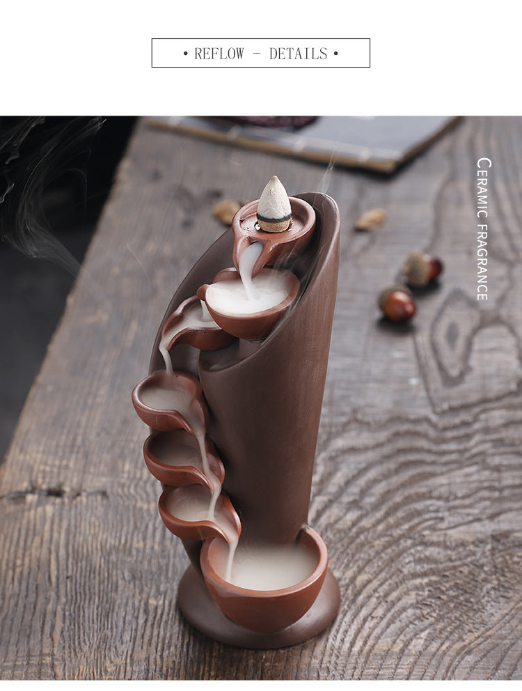 1pc Ceramic Waterfall Incense Burner Backflow Incense Burner Multifunctional Ornament (Without Incense)