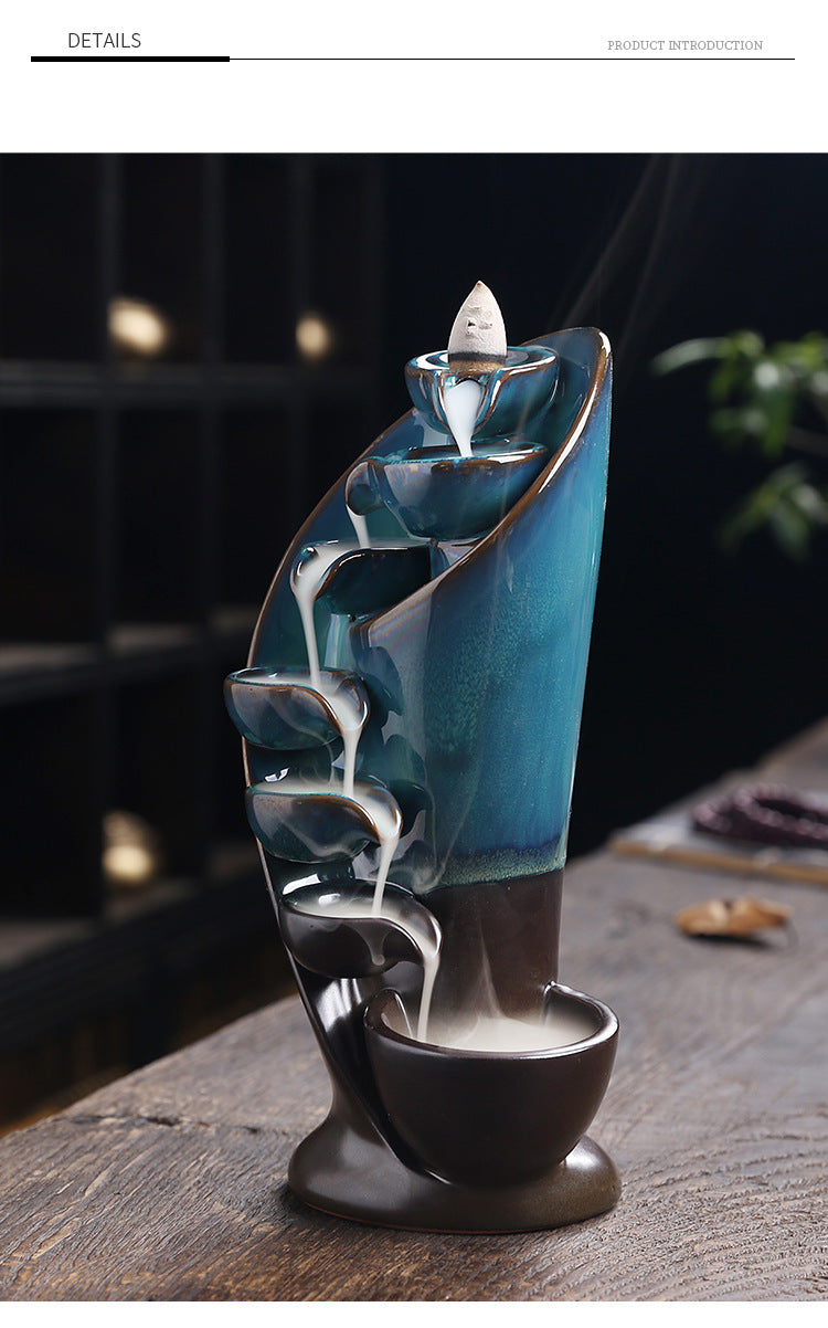 1pc Ceramic Waterfall Incense Burner Backflow Incense Burner Multifunctional Ornament (Without Incense)