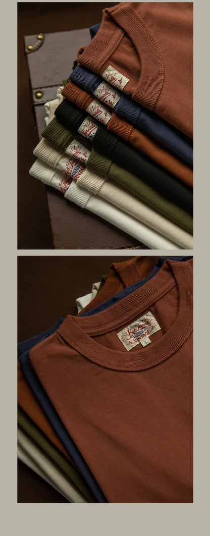 T1-0006 Red Tornado Big US European Size Crew Neck T-Shirts Men 270gsm Heavy  100% Cotton Casual Tee Shirt