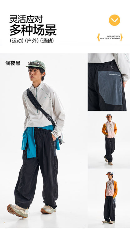 Men Women Splice Fashion Outdoor Loose Casual Lightweight Quick Dry Sports Cargo Baggy Pants Track Trouser Jogger Sweatpants