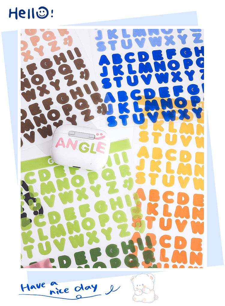 8 Sheets Vibrant Alphabet PET Stickers, Colorful English Letter Decals For Journaling, Scrapbooking & DIY Craft Supplies