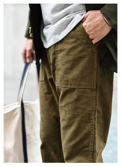 SauceZhan OG107 Utility Fatigue Pants Military PANTS Classic Cargo  Olive  Men's Baker Pants Satin Cotton Straight Fit
