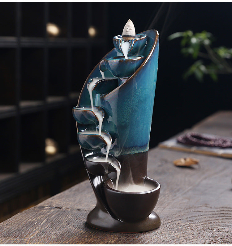 1pc Ceramic Waterfall Incense Burner Backflow Incense Burner Multifunctional Ornament (Without Incense)