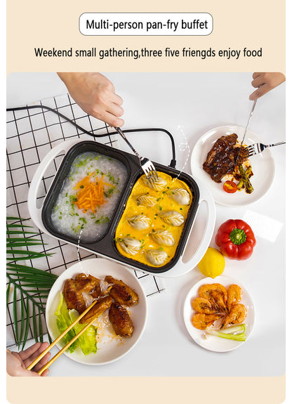 2 in 1 Non-Stick Shabu Pot and Griddle Multi Cookers BBQ Shabu Shabu Pot with Grill, Steaks, Ramen& Noodles,electric cooking pot