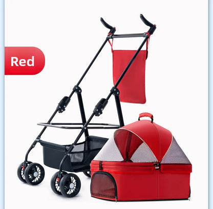 4 Wheel Foldable Pet Stroller Detachable Carrier for Small Dogs Cats, Lightweight Travel Pet Cart with Breathable Mesh