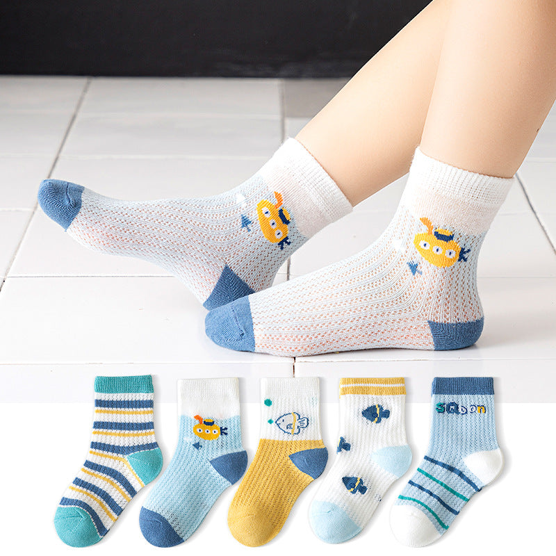 5 Pairs 1 To 12 Years Children's Socks 2026 Spring Summer Baby Boys Girls Cotton Mesh Breathable Thin Soft Cute Socks Kids Socks