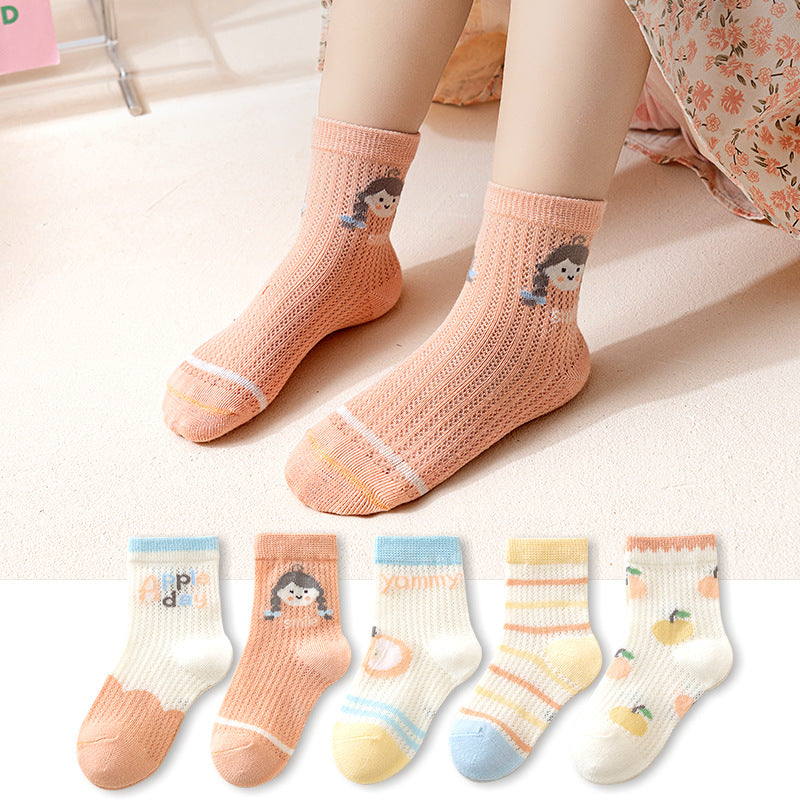 5 Pairs 1 To 12 Years Children's Socks 2026 Spring Summer Baby Boys Girls Cotton Mesh Breathable Thin Soft Cute Socks Kids Socks