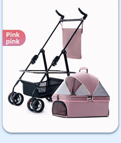4 Wheel Foldable Pet Stroller Detachable Carrier for Small Dogs Cats, Lightweight Travel Pet Cart with Breathable Mesh
