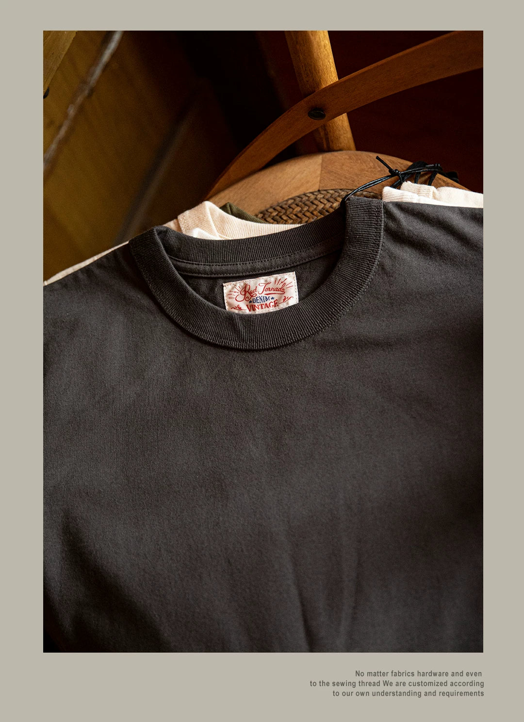 T1-0006 Red Tornado Big US European Size Crew Neck T-Shirts Men 270gsm Heavy  100% Cotton Casual Tee Shirt