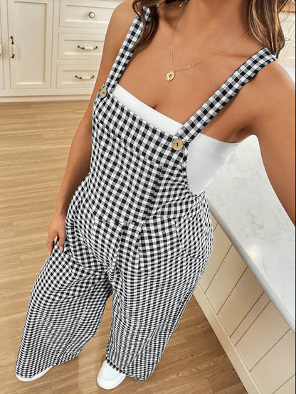 Maternity Overalls Spring/Summer Casual Checkered Jumpsuit Loose-Fit Maternity Overalls