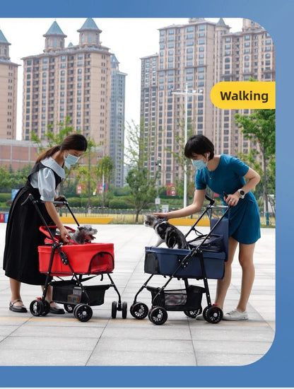 4 Wheel Foldable Pet Stroller Detachable Carrier for Small Dogs Cats, Lightweight Travel Pet Cart with Breathable Mesh