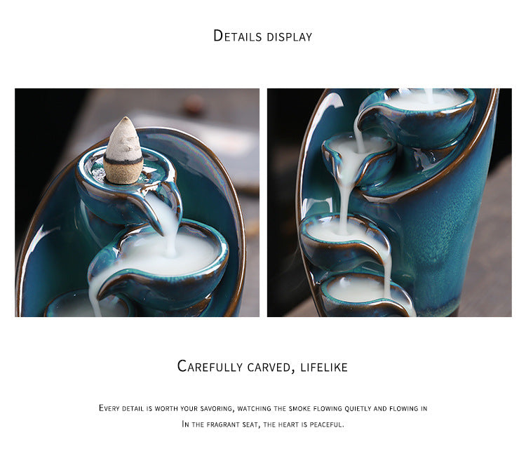 1pc Ceramic Waterfall Incense Burner Backflow Incense Burner Multifunctional Ornament (Without Incense)