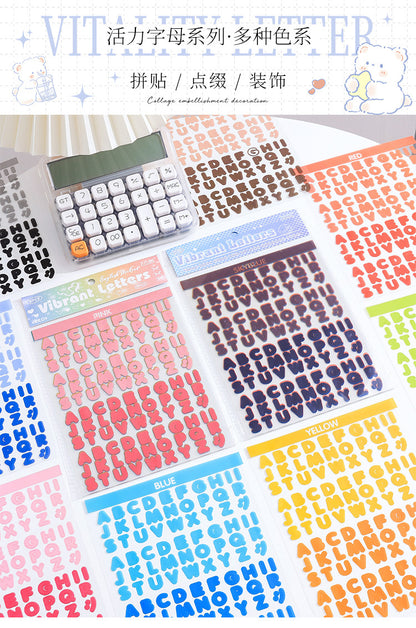 8 Sheets Vibrant Alphabet PET Stickers, Colorful English Letter Decals For Journaling, Scrapbooking & DIY Craft Supplies