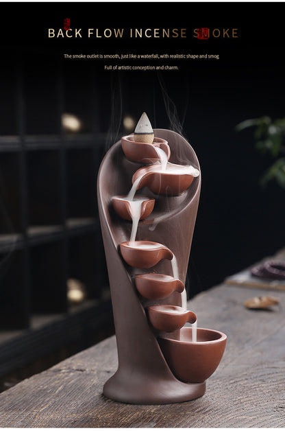 1pc Ceramic Waterfall Incense Burner Backflow Incense Burner Multifunctional Ornament (Without Incense)