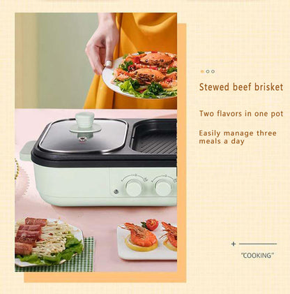 2 in 1 Non-Stick Shabu Pot and Griddle Multi Cookers BBQ Shabu Shabu Pot with Grill, Steaks, Ramen& Noodles,electric cooking pot