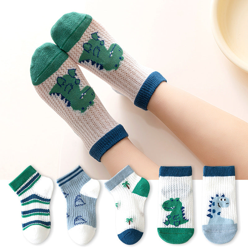 5 Pairs 1 To 12 Years Children's Socks 2026 Spring Summer Baby Boys Girls Cotton Mesh Breathable Thin Soft Cute Socks Kids Socks