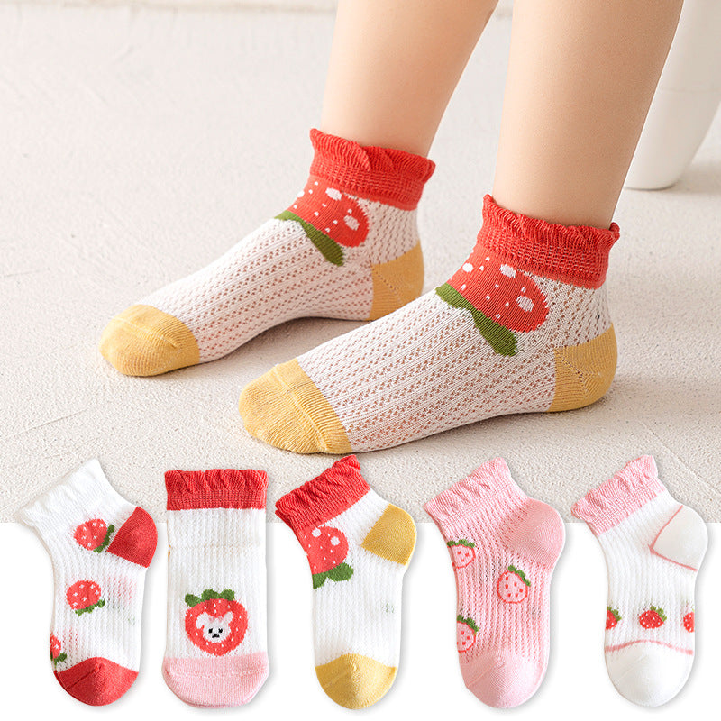 5 Pairs 1 To 12 Years Children's Socks 2026 Spring Summer Baby Boys Girls Cotton Mesh Breathable Thin Soft Cute Socks Kids Socks
