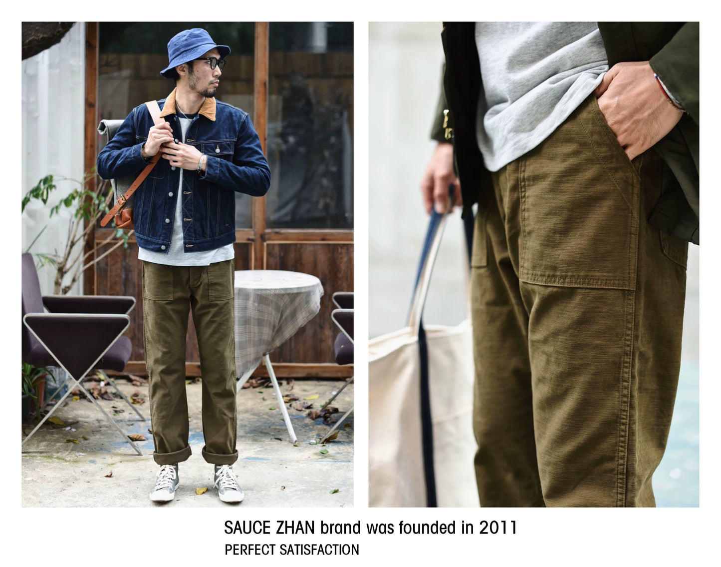 SauceZhan OG107 Utility Fatigue Pants Military PANTS Classic Cargo  Olive  Men's Baker Pants Satin Cotton Straight Fit