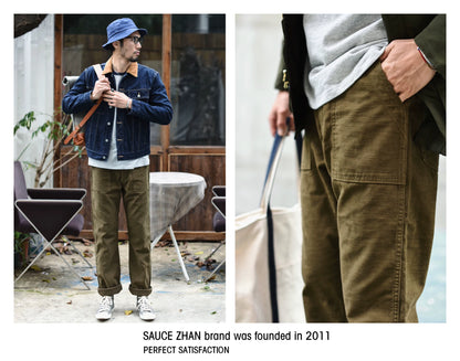 SauceZhan OG107 Utility Fatigue Pants Military PANTS Classic Cargo  Olive  Men's Baker Pants Satin Cotton Straight Fit
