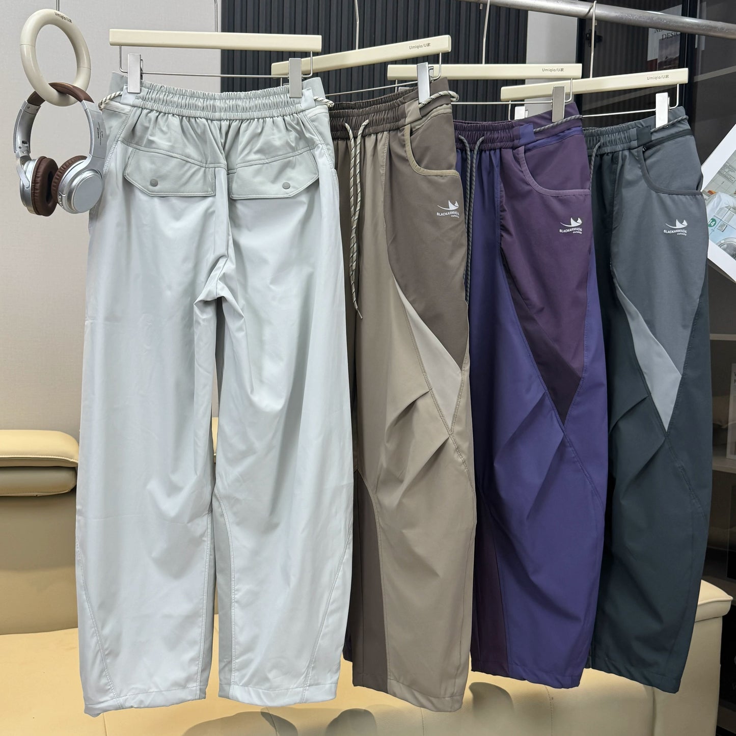 Men Outdoor Lightweight Quick Dry Ultra Loose Casual Splice Wide Leg Techwear Track Cargo Pants Women Streetwear Baggy Trousers