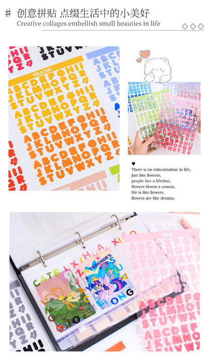 8 Sheets Vibrant Alphabet PET Stickers, Colorful English Letter Decals For Journaling, Scrapbooking & DIY Craft Supplies