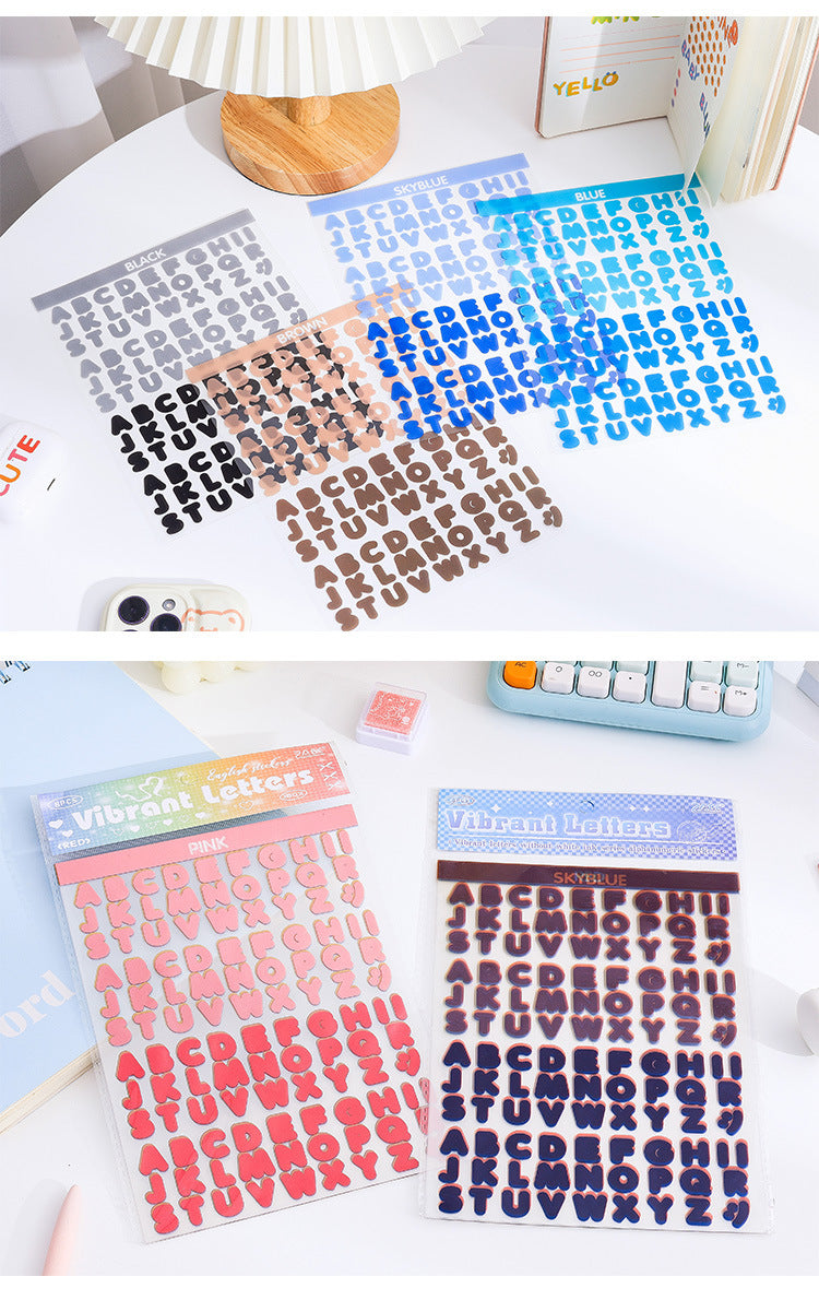 8 Sheets Vibrant Alphabet PET Stickers, Colorful English Letter Decals For Journaling, Scrapbooking & DIY Craft Supplies