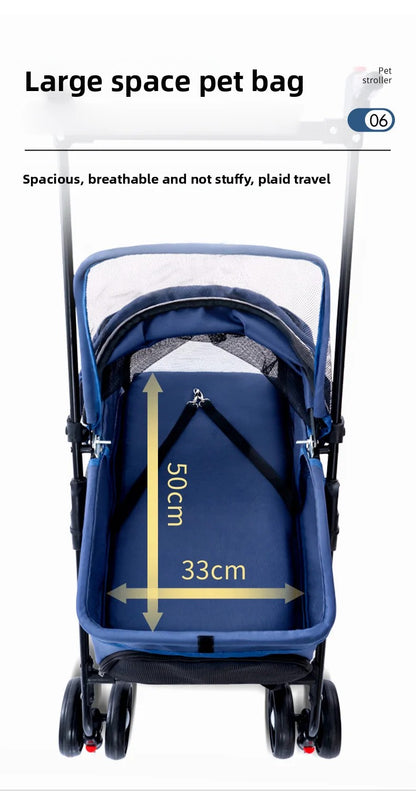4 Wheel Foldable Pet Stroller Detachable Carrier for Small Dogs Cats, Lightweight Travel Pet Cart with Breathable Mesh