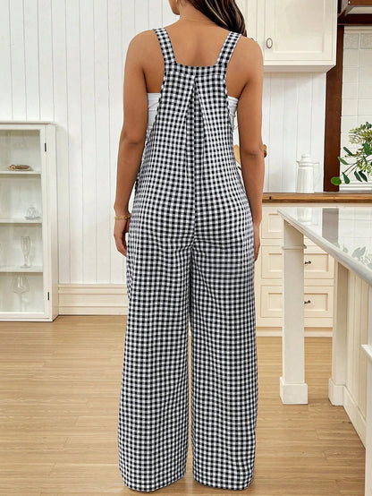 Maternity Overalls Spring/Summer Casual Checkered Jumpsuit Loose-Fit Maternity Overalls