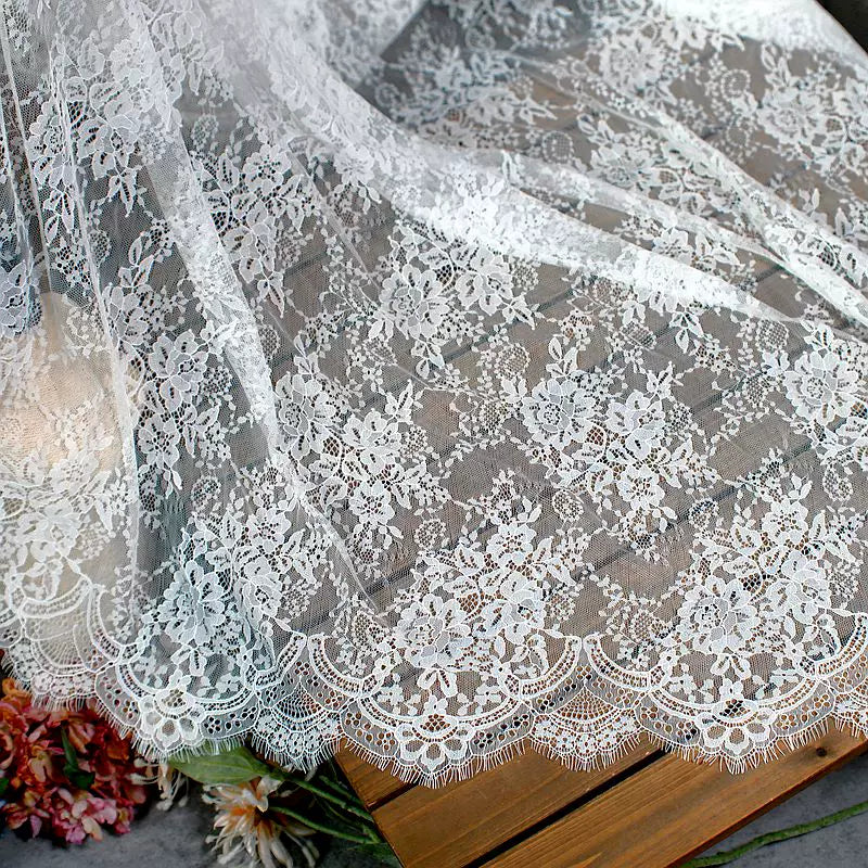 3Meter Exquisite Eyelash Lace 150CM White Lace Fabric Wedding Dress Sexy Lingerie DIY Clothes Accessory Wholesale Prices