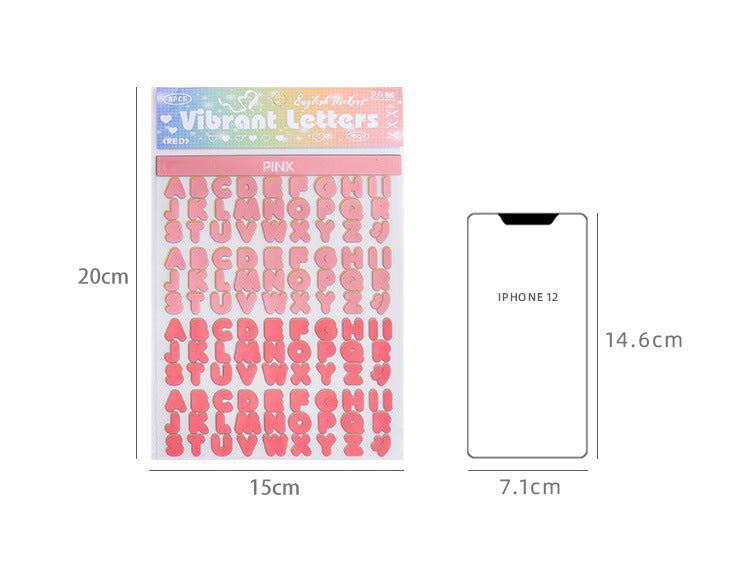 8 Sheets Vibrant Alphabet PET Stickers, Colorful English Letter Decals For Journaling, Scrapbooking & DIY Craft Supplies