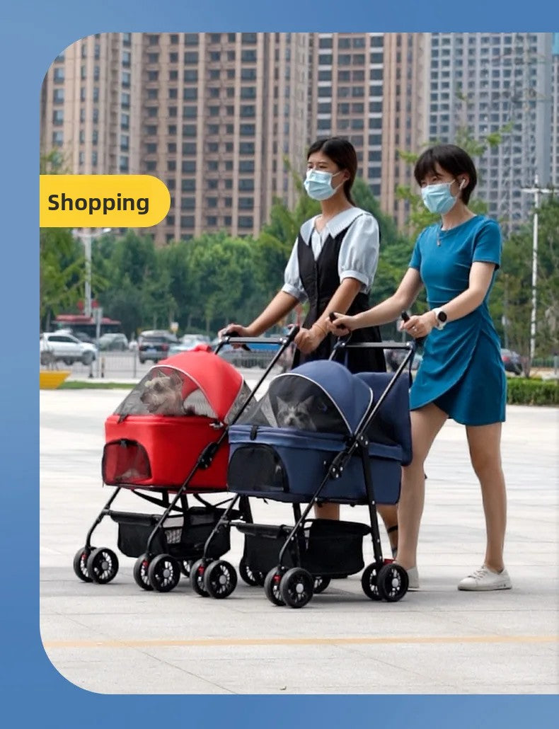 4 Wheel Foldable Pet Stroller Detachable Carrier for Small Dogs Cats, Lightweight Travel Pet Cart with Breathable Mesh