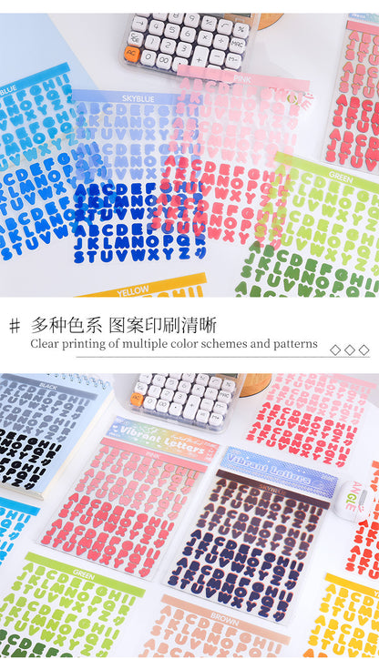 8 Sheets Vibrant Alphabet PET Stickers, Colorful English Letter Decals For Journaling, Scrapbooking & DIY Craft Supplies